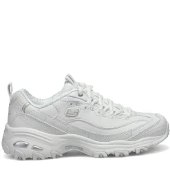 Walking*Skechers Women's , D'Lites - Fresh Start Sneaker - Wide Width White/Mesh/Silver