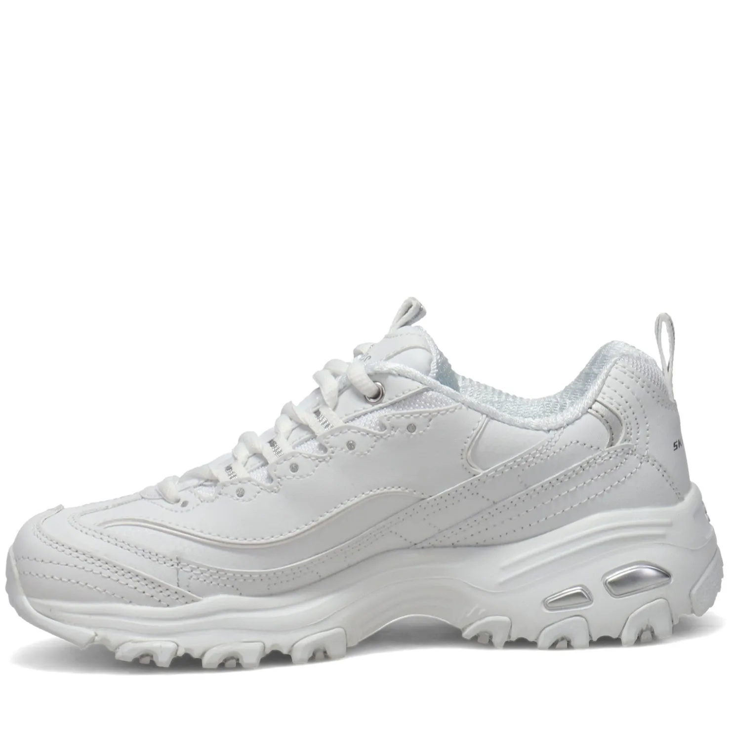 Walking*Skechers Women's , D'Lites - Fresh Start Sneaker - Wide Width White/Mesh/Silver