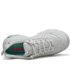 Walking*Skechers Women's , D'Lites - Fresh Start Sneaker - Wide Width White/Mesh/Silver