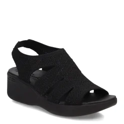 Wedges*Skechers Women's , Pier Lite - Crochet Sandal Black/Black