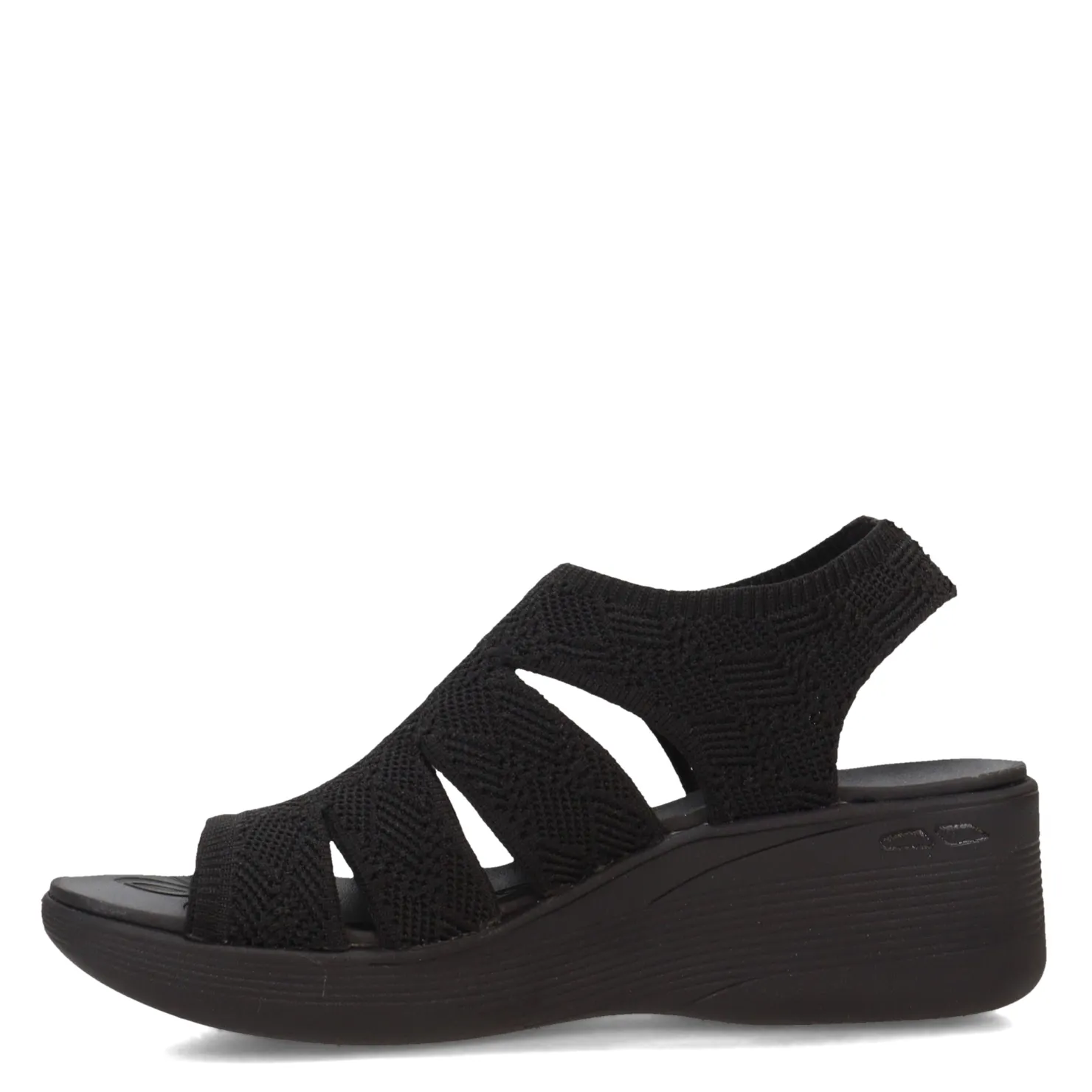 Wedges*Skechers Women's , Pier Lite - Crochet Sandal Black/Black