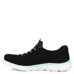 Walking*Skechers Women's , Summits - Cool Classic Sneaker - Wide Width Black Turquoise