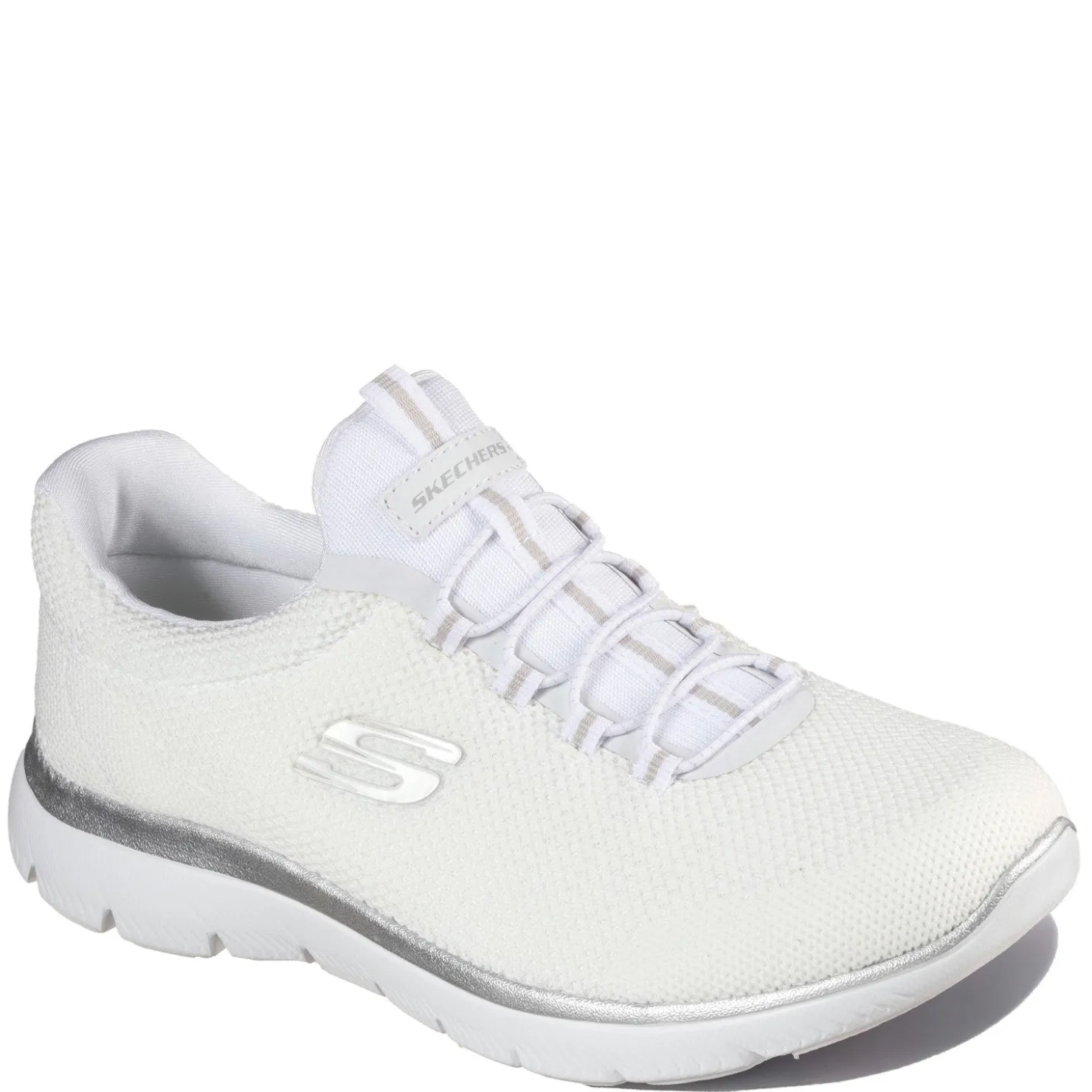 Walking*Skechers Women's , Summits - Cool Classic Sneaker - Wide Width White Silver