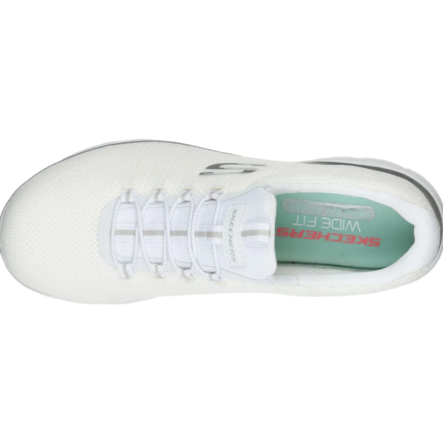 Walking*Skechers Women's , Summits - Cool Classic Sneaker - Wide Width White Silver