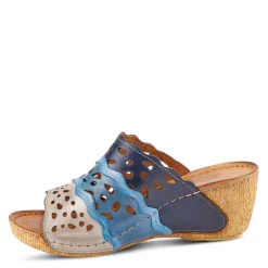 Wedges*Spring Step Women's , Footy Sandal Blue Multi