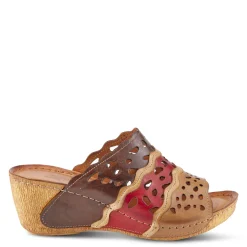 Wedges*Spring Step Women's , Footy Sandal Brown Multi