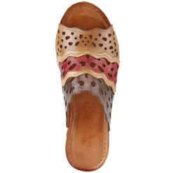 Wedges*Spring Step Women's , Footy Sandal Brown Multi