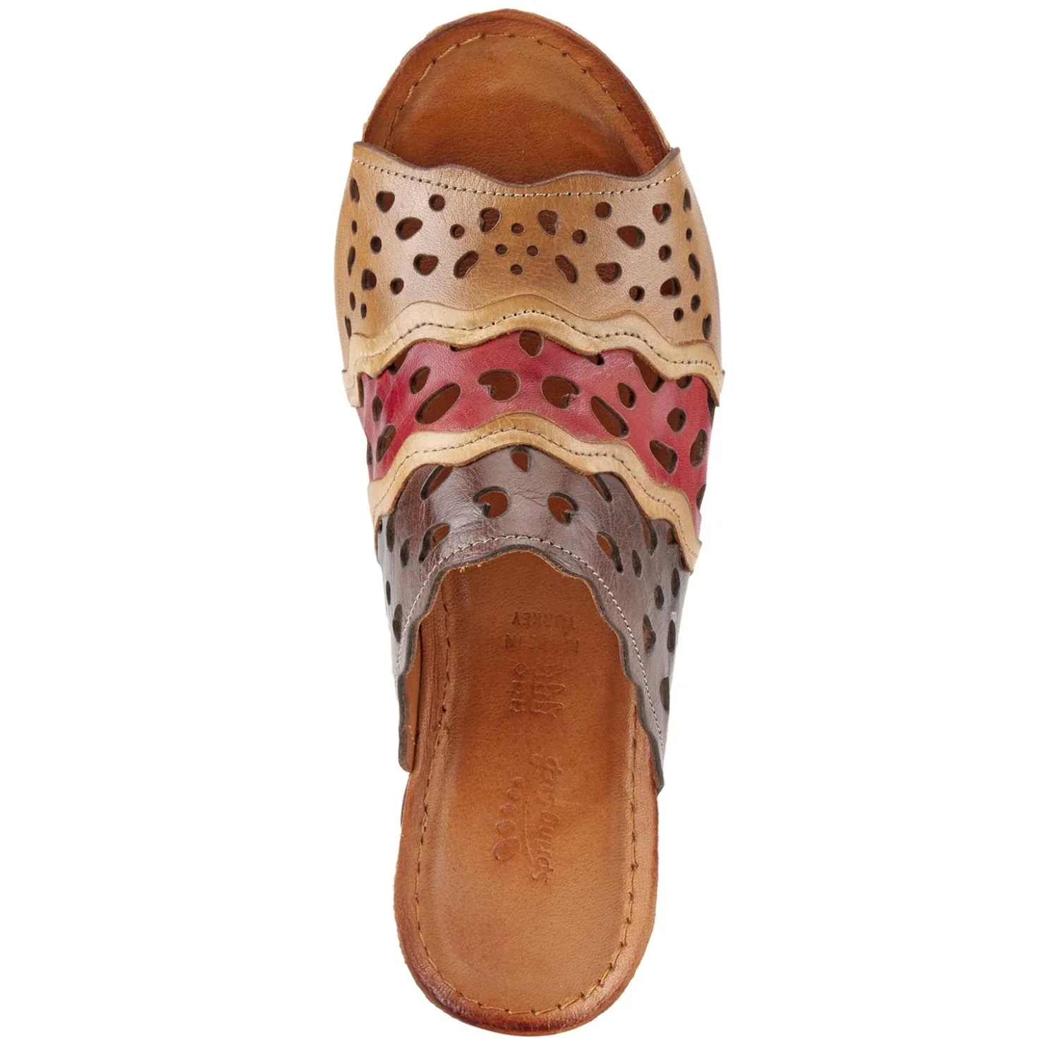 Wedges*Spring Step Women's , Footy Sandal Brown Multi
