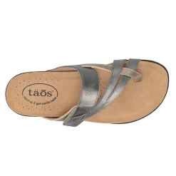 Footbed Sandals*Taos Women's , Perfect Sandal Grey Champagne Metallic