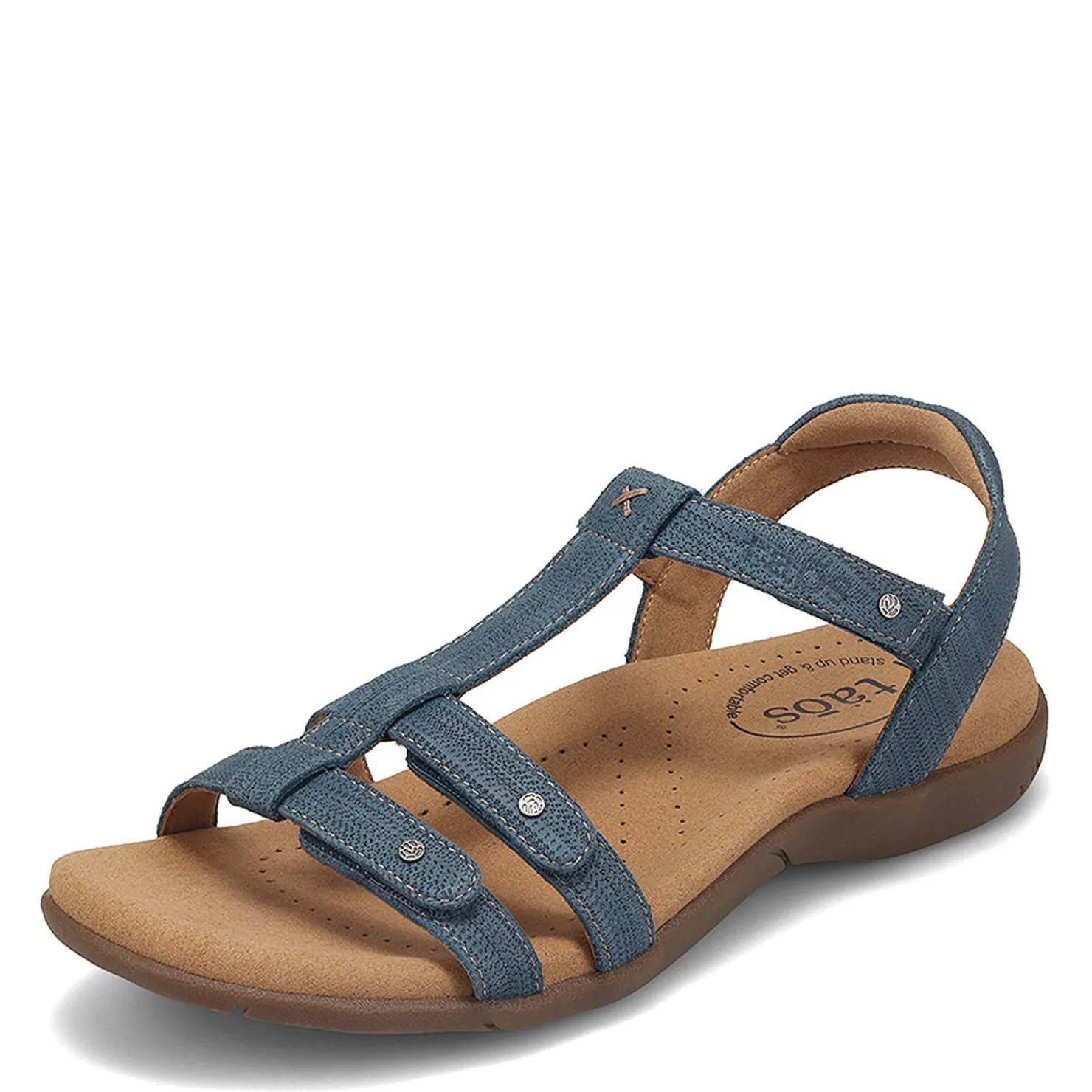 Footbed Sandals*Taos Women's , Trophy 2 Sandal Blue Emboss