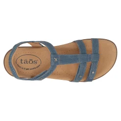 Footbed Sandals*Taos Women's , Trophy 2 Sandal Blue Emboss